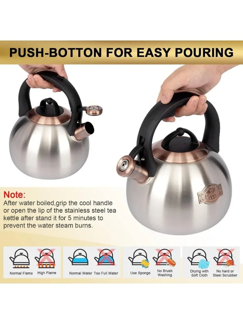 Silver Kitchen Whistling Tea Kettle 3.1 Quart Stainless Steel Stovetop Tea Pot